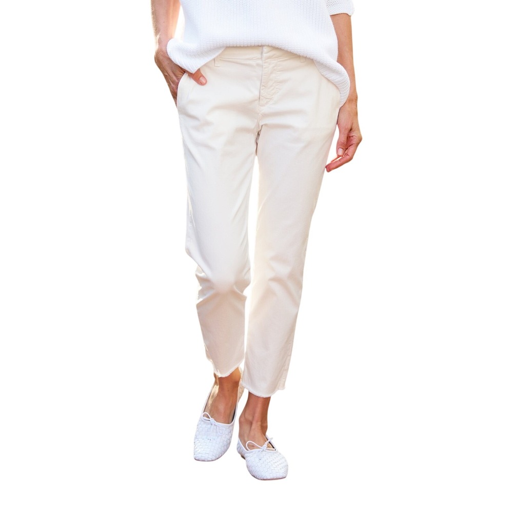 Frank & Eileen Ivory Wicklow Italian Cotton Twill Chino Cropped Pants 10 Raw Hem